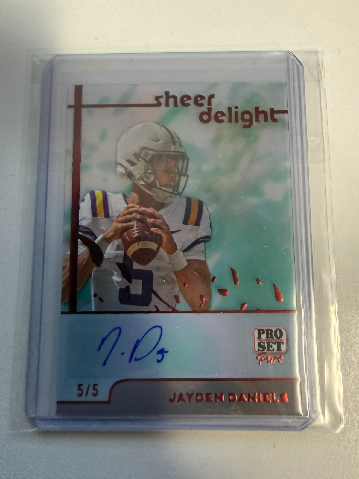 2024 LEAF PRO SET PURE SHEER DELIGHT ROOKIE AUTO 5/5 JAYDEN DANIELS RED FM