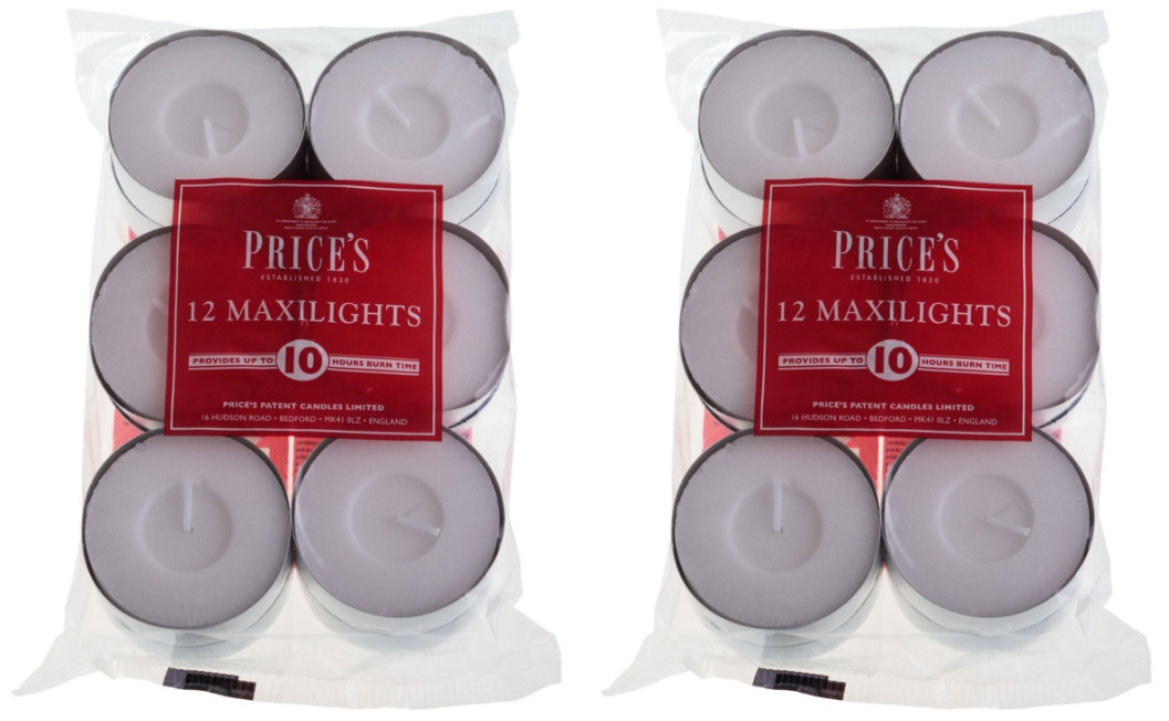 24x Price's Maxi Tealight Candles Unscented - 10 Hours Burn Time - White