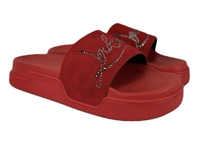 Christian Louboutin Black Studded Slide Sandals
