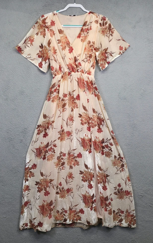 Maxi Vestido para Mujer Baltic Born S Beige Floral Terciopelo Aplastado Burnout Invitada de Boda Foto 2 de 4