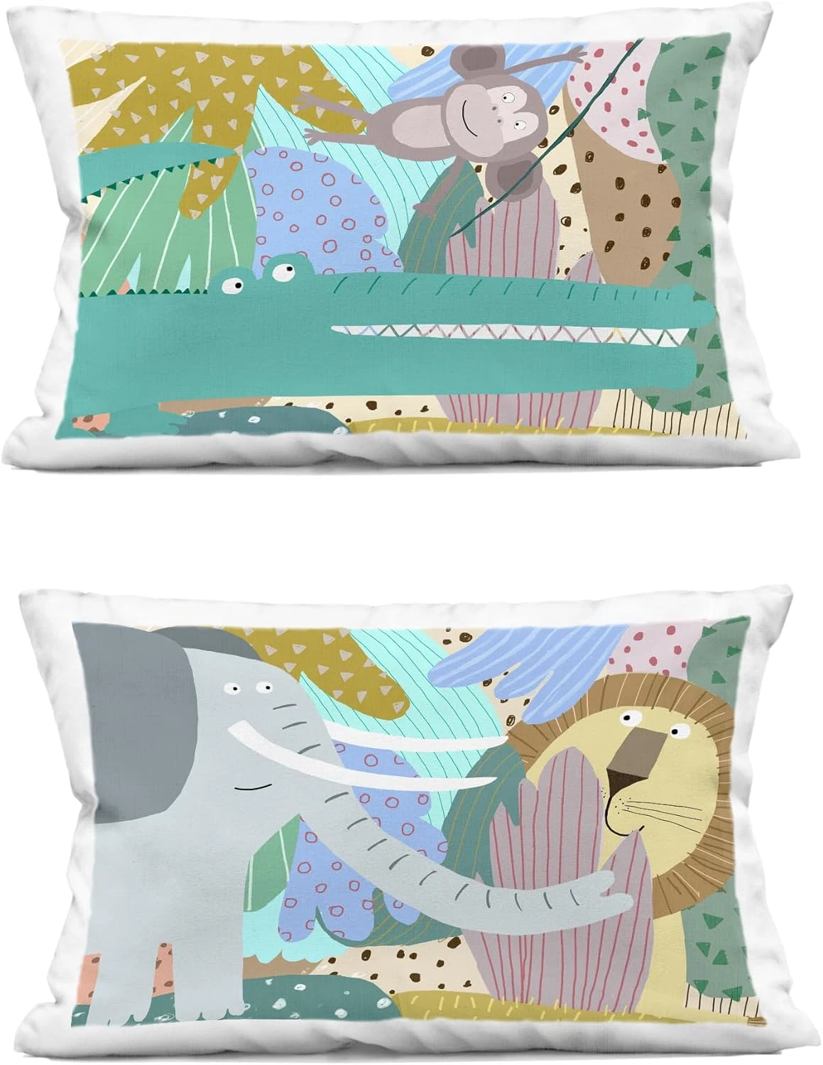 Whimsical Jungle Animals Indoor Throw Pillows - 2 Count, 14x7x20, Green