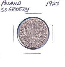 1923 Poland 50 Groszy (Y# 13) Nickel  [Warsaw Mint]   one-year issue