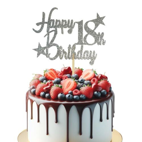 Happy 90th Birthday Silver Glittered Cake Topper - Party