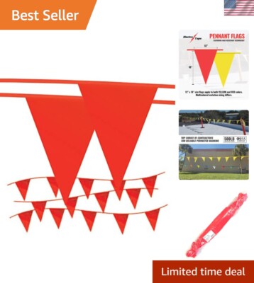 Safety Pennant Banners - OSHA 500lb Rated Red Flags, 105ft Fade Resistant Strand
