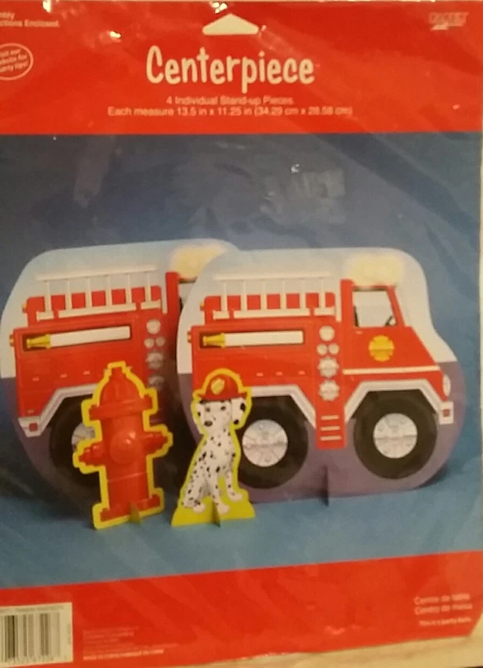 Centro de mesa de fiesta de cartón para camión de bomberos con dalmación e hidrante Foto 2 de 2