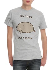 Pusheen The Cat SO LAZY CAN'T MOVE T-Shirt Grey NWT Licensed & Official XXS-3XL