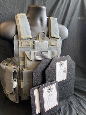 GREEN2 TACTICAL Tactical Vest Plate carrier w/ 2 Curved 10x12 Plates & Side Plates- Grey/Blueish