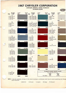 1967 Plymouth Gtx Color Chart