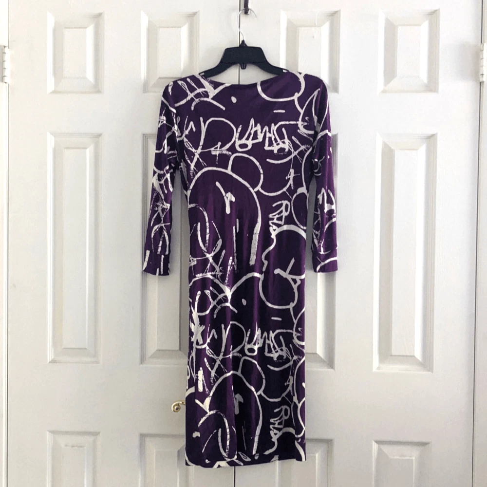 Abito TORY BURCH viola sogno Francis graffiti seta collo cappuccio