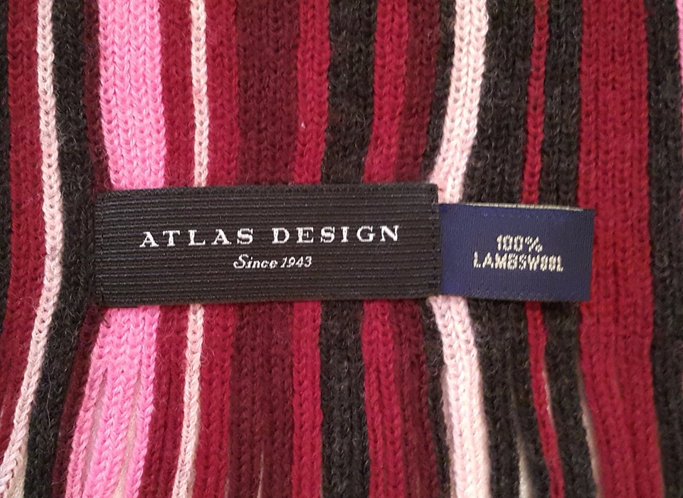 VINTAGE AUTHENTIC ATLAS DESIGN STRIPED KNITED RED LAMBSWOOL LONG MEN FRINGESCARF - Image 3 of 3