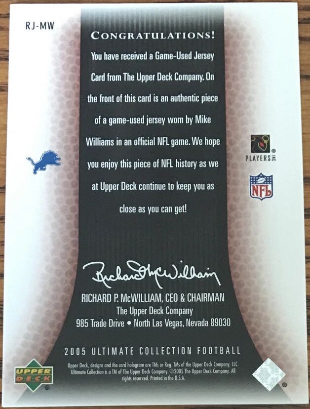 2005 Ultimate Collection Rookie Jerseys Mike Williams RJ-MW #’d 10/99 - Image 2 of 3