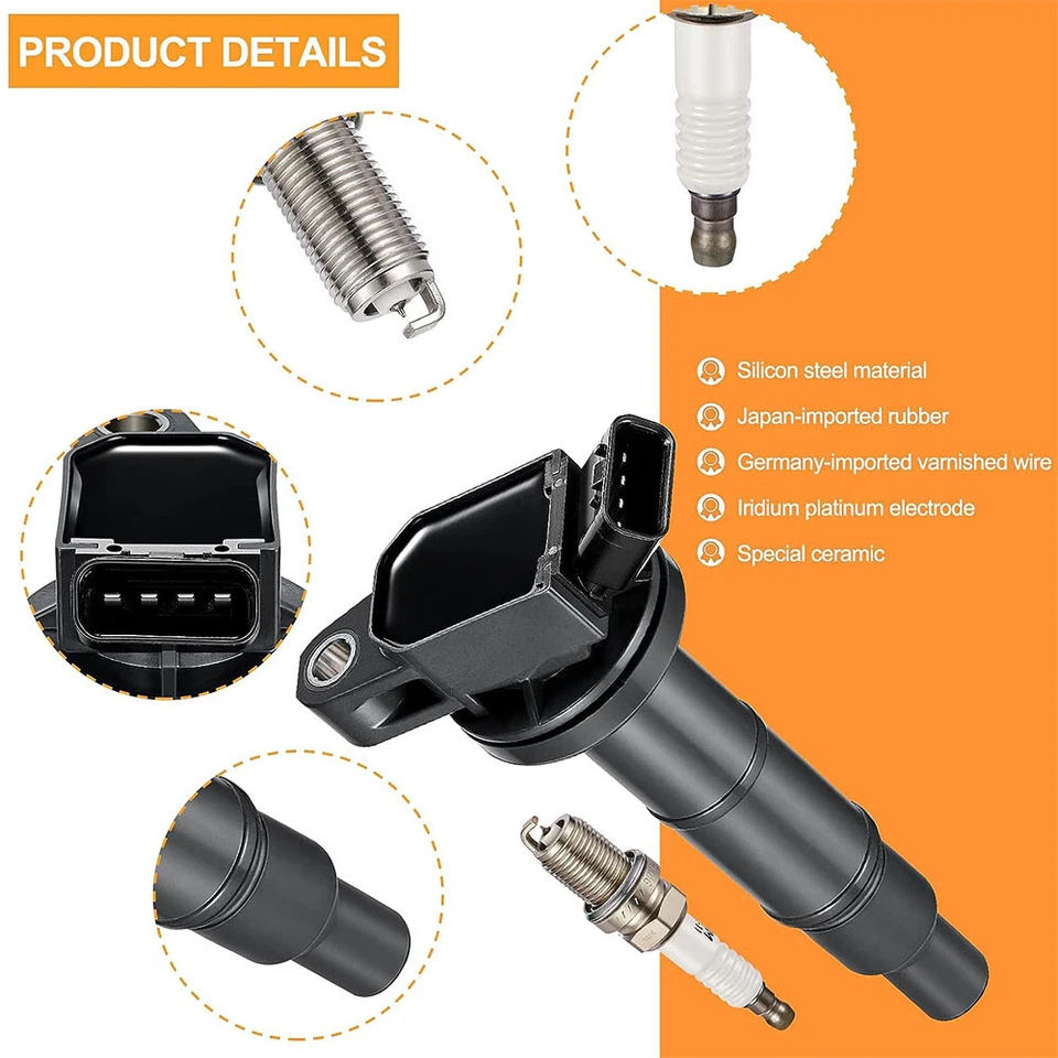 4 spark plugs and Ignition coil packs UF333 For 2010-2012 Scion xB 2.4L L4 Foto 3 de 4