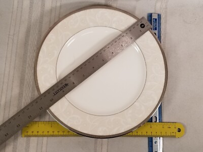 2 Noritake Satin Lace Dinner Plate 4812 Silver Trim | eBay