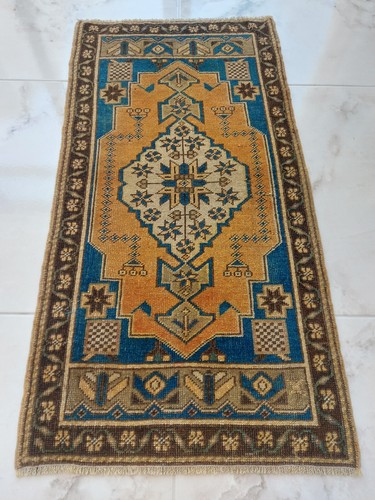 19th Century Blue Antique Carpet, Handmade Special Production Rug Free Ship Rug - Picture 3 of 23