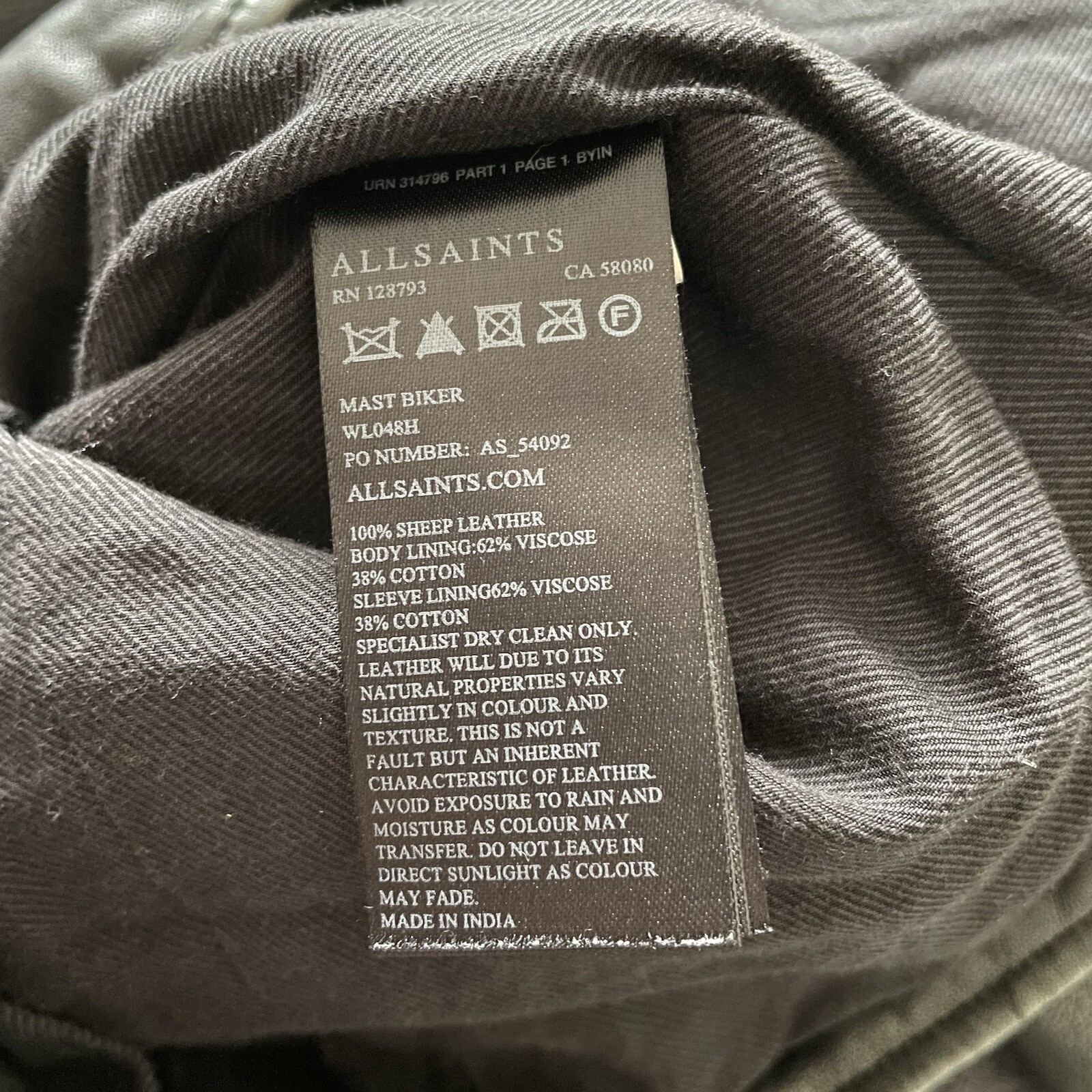 Allsaints Mast Distressed Leather Black Gray Biker Motorcycle Moto Jacket EUC 2 image 7