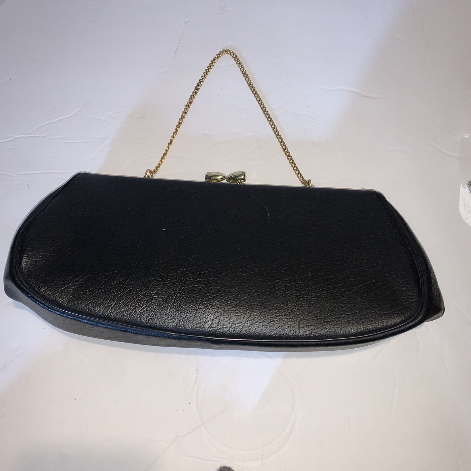 1960s vintage Long black leather chain strap purse h… Gem