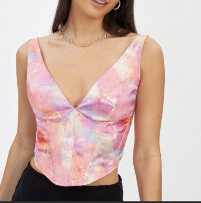 glassons recycled print v neck satin corset size 8 
