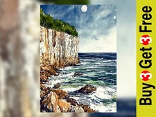 Moonlit Coastal Cliffs 5"x7" Print on Matte Paper | Dramatic Ocean Watercolor