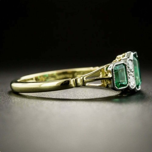 2.60 Ct Emerald Cut Diamond Art Deco Vintage Ring 14K Yellow Gold Finish UK J-T - Picture 4 of 7