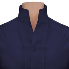 Preppy Style Men's Tall Neck High Open Buttonless Collar Solid Navy Blue Shirt