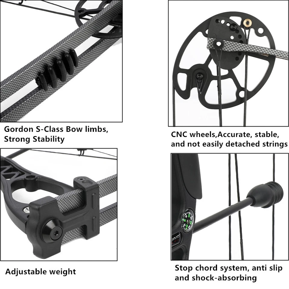 Archery Compound Bow Arrow Set 0-70lbs Adjustable 320fps Hunting Shooting Target - Image 4 of 4