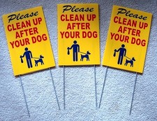 3 PLEASE CLEAN UP AFTER YOUR DOG 8"X12" Plastic Coroplast Signs w/ Stakes rby