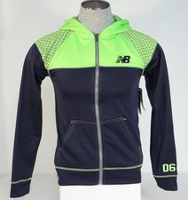 New Balance Zip Front Hooded Jacket Blue Bright Green Youth Boys Hoodie NWT