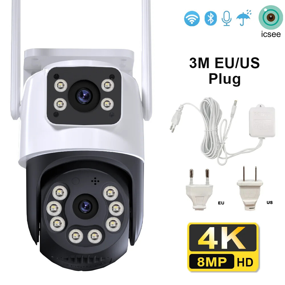 8MP Wifi PTZ Camera Dual Lens Dual Screen AI Auto Tracking IP Video Camera Home