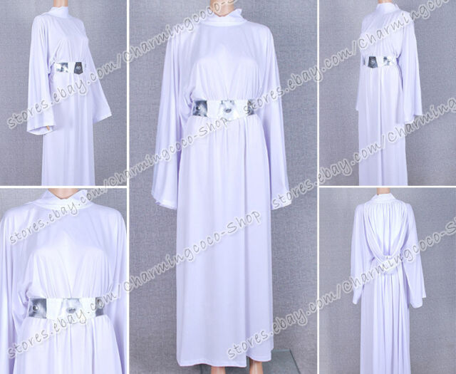 Star Wars Princess Leia Organa Costume White Robe Gown Cape Dress