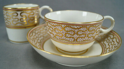Grainger Worcester Red Dots & Gold Designs Tea Coffee Cup Trio Circa 1800-1815 