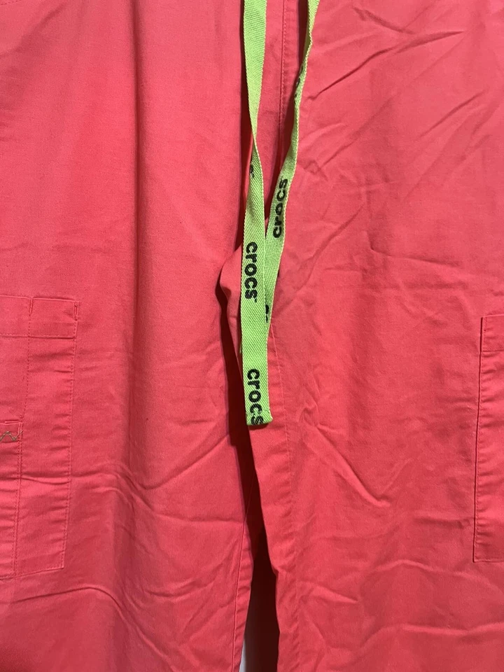 Crocs Coral / PINK Cargo Scrub Pants W Lime Green Strings Size M - Image 3 of 4