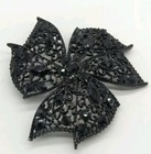 Jet Rhinestone Enameled Black Bow 3" Vintage Jewelry Brooch Pin Classic Black