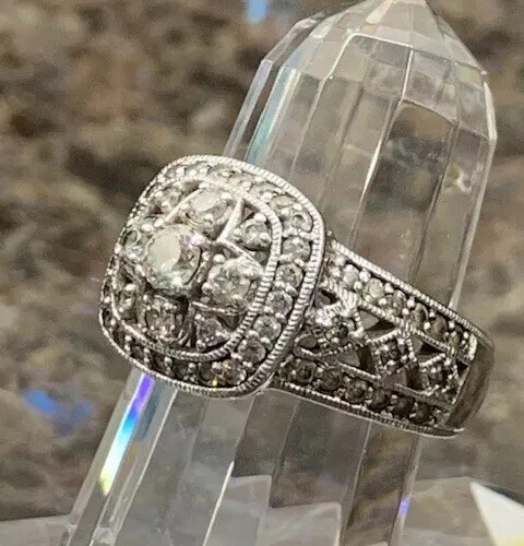 Tacori Diamonique Ring Set In Silver. Vintage inspired. Size P 1 2. Rare