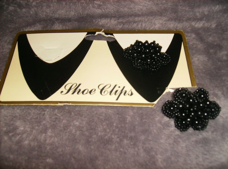 Set/2 BLACK 6 PETAL BEAD Shoe Clips Great Gift DELUXE NEW #11
