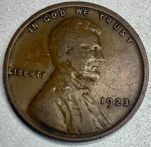 1923 P Lincoln Wheat Cent Penny 1C Fine Lamination error on obverse -SP142
