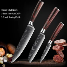 3pcs Knife Set Sharp Stainless Steel Professional Chef Cutlery Kitchen Knives US