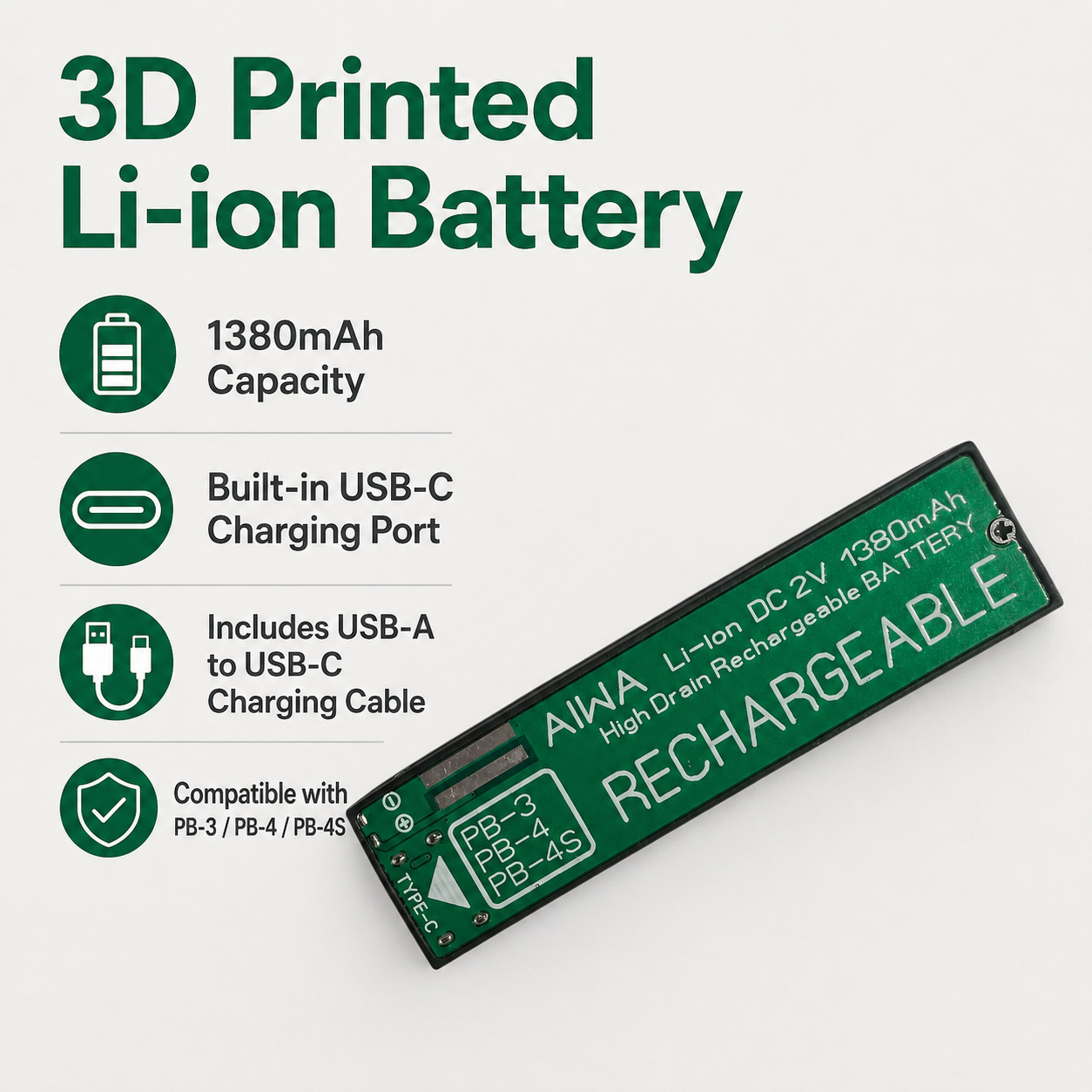 USBC rechargeable Battery PB-3 PB-4 PB-4S For AIWA HS-JX HS-PX HS-RL HS-JL HS-RX