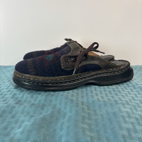 Zueco de lana de cuero tejido Born Mules Southwest Boho zapatos sin cordones para mujer talla 8 - Imagen 4 de 14
