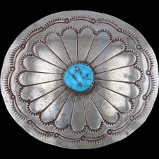 3/4" N Silver Native American Kingman Turquoise Navajo Vintage Belt Buckle
