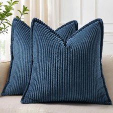 Corduroy Throw Pillow Covers 18x18 Set of 2 18" x 18" Pack of 2 Navy Blue