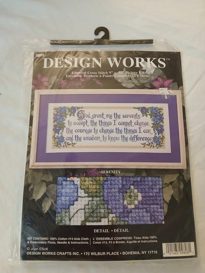 Kit de Ponto Cruz Contado SERENITY ORAÇÃO FLORAL #9808 Design Funciona 9"x 22" NOVO - Imagem 4 de 4