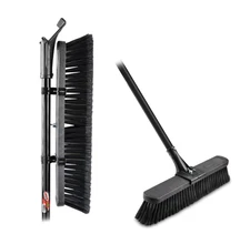 18" Multi-Surface Push Broom Black Fibers Red Steel Handle