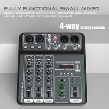 4 Channel Audio Mixer 48V Phantom Power USB Bluetooth DJ Studio Console