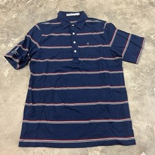 Criquet Polo Shirt Mens Sz Medium Slim Fit Red Blue Striped Organic Cotton Golf