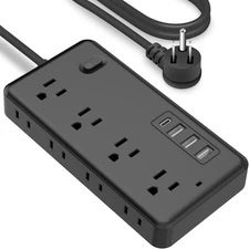 FUAUFAS 10 FT Surge Protector Power Strip, Extension Cord with 8 AC Outlets 3 US