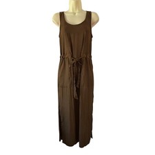 Banana Republic Size 0 Olive Maxi Dress Utility Side Slits Pockets Tie Waist