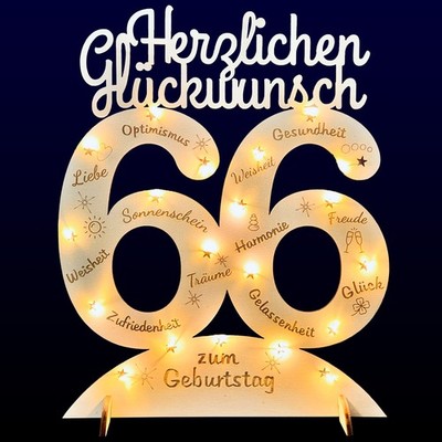 Personalisierte Deko Artikel mit Zahl 66, Geburtstag, Geschenkidee