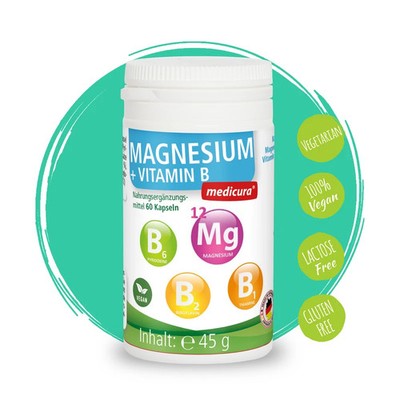 Magnesium + Vitamin B 60 Kapseln | Magnesiumoxid + B-Komplex | Medicura