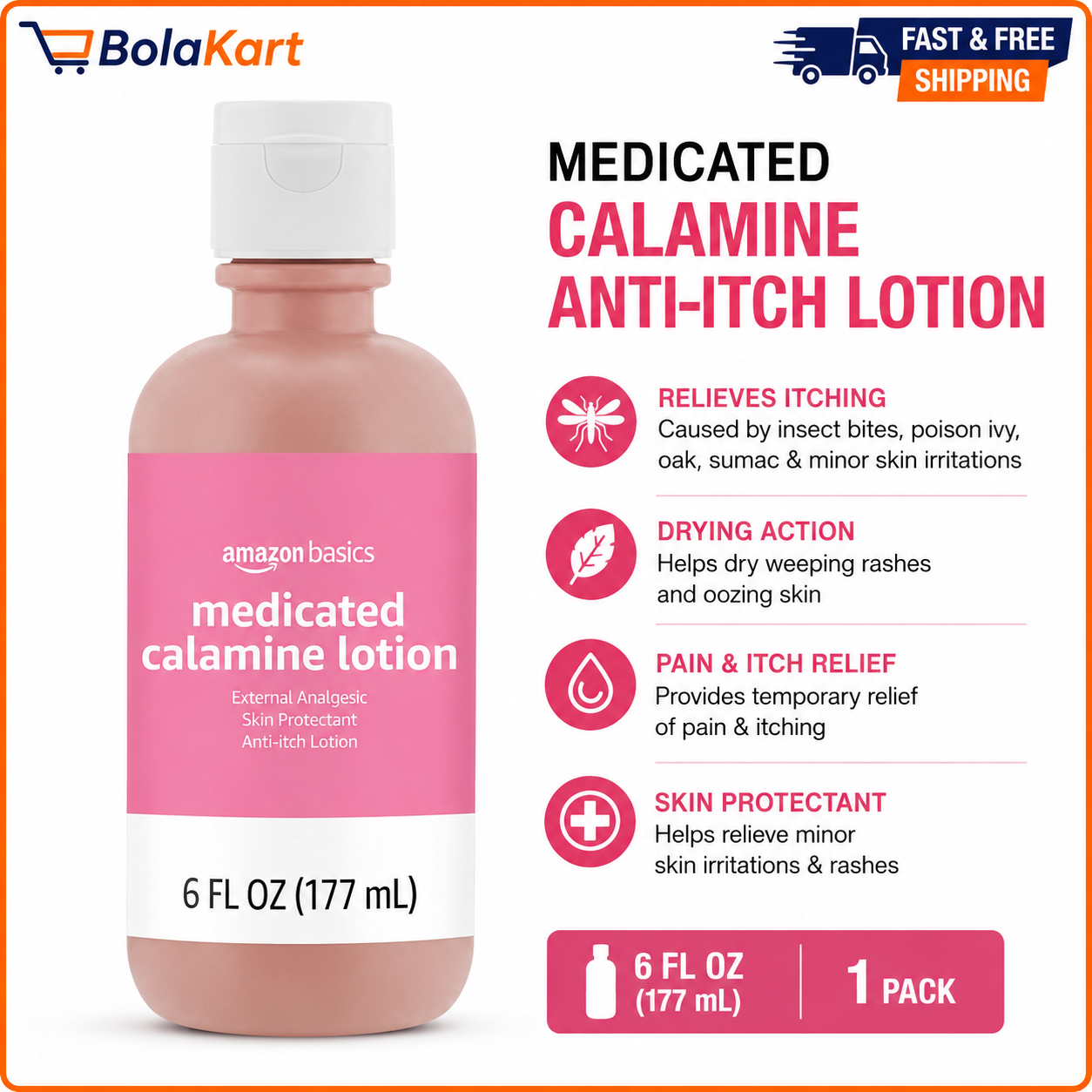 Medicated Calamine Anti-Itch Lotion 6 oz Poison Ivy Rash Insect Bite Relief