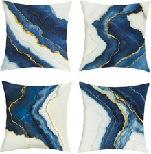 Navy Blue Marble Throw Pillow Covers 18x18 Inch Set of 4 Modern Abstract Wave